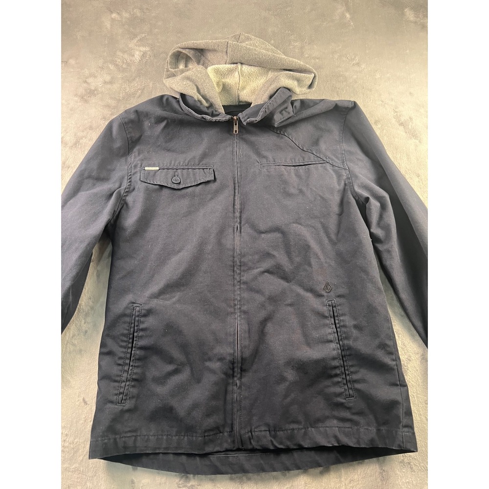 Volcom Mens Navy Blue Full Zip Hooded Utility Jacket Size Medium Skate Coat